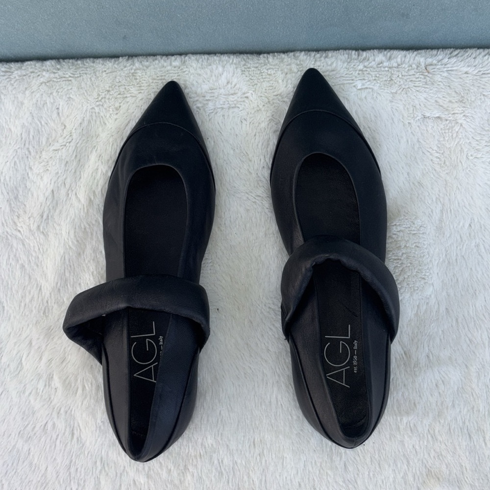 NWOT Agl Rocio Mary Jane Black Pointed-Toe Flats Leather EU 35.5 - Picture 5 of 9
